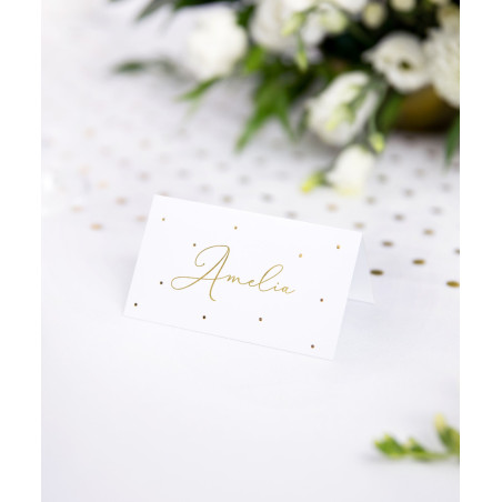 Lot de 10 marque-places blanc pois or 9,5 x 5,5 cm en carton