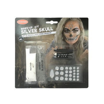 Kit maquillage crâne argenté Halloween