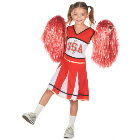 Déguisement pompom girl USA rouge fille