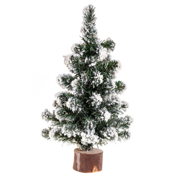 Sapin de 25 cm sur rondin de table enneigé