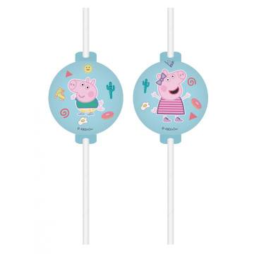 4 Pailles Peppa Pig médaillon