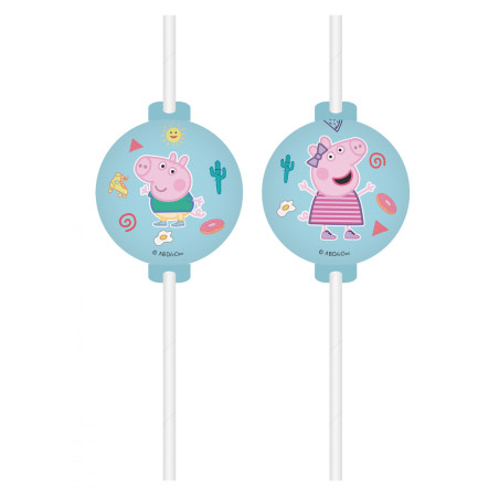 4 Pailles Peppa Pig médaillon