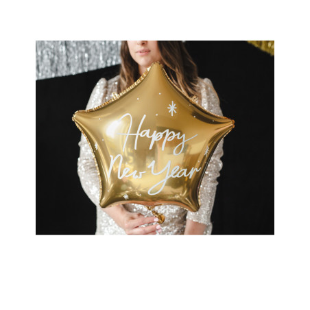 Ballon aluminium étoile dorée Happy New Year 50 cm