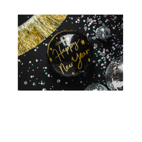 Lot de 6 ballons Happy New Year noir et or