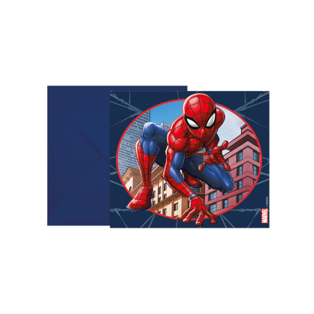 6 cartons d'invitations avec enveloppes Spiderman