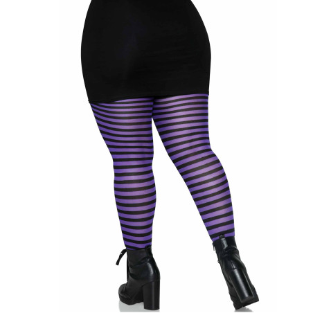 Collants rayés noirs et violets grande taille femme