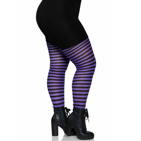 Collants rayés noirs et violets grande taille femme