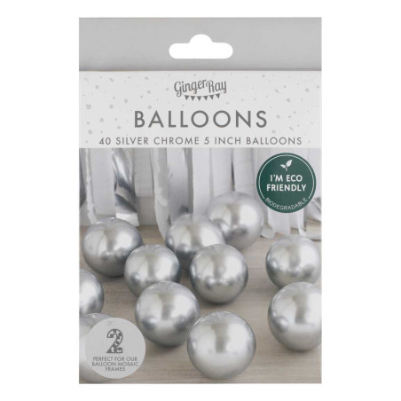 40 mini ballons chromés argentés