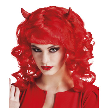 Perruque de diablesse halloween rouge pour femme