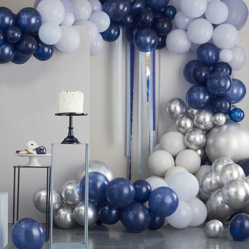 Toile De Fond Anniversaire "Happy Birthday" - 180x200 Cm, Ballons Bleus Argentés à Paillettes