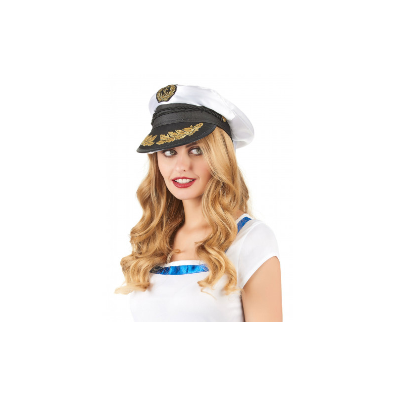Chapeau De Marin Bleu Blanc – Style Simple – Capitaine Yacht – Accessoire Déguisement – Tour De Tête 56 Cm – Enfant/Adulte