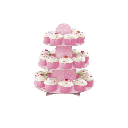 Présentoir 3 étages rose de 34 cm à cupcakes