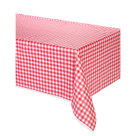 Nappe de 137 x 274 cm vichy rouge en plastique