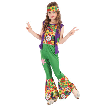 Déguisement hippie fille flower power vert