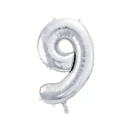 Ballon forme chiffre 9 aluminium argent