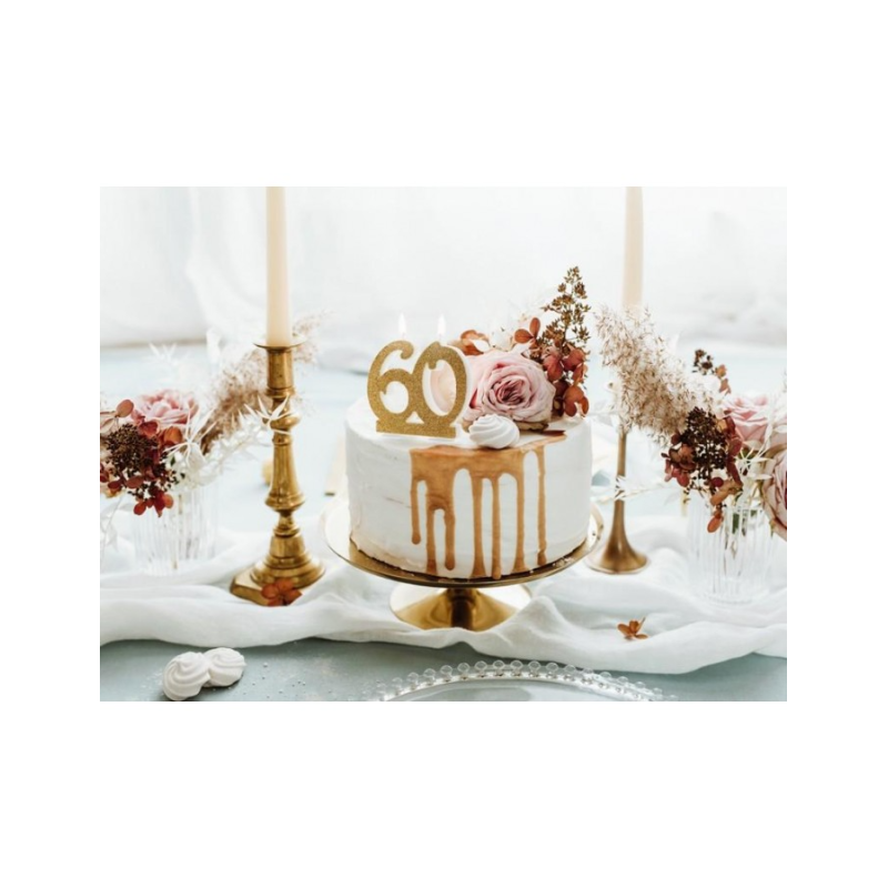 Bougies Chiffres Dorées Pour 60e Anniversaire - Lot De 2 (6 Et 0), Cire écologique, Temps De Combustion 3-5 Min, Pour Gâteau Et Fête