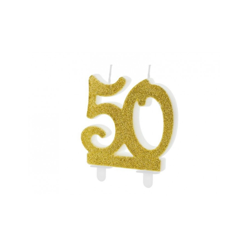 Bougie D'anniversaire Sur Pique 50 Ans Doré Pailleté 7 Cm