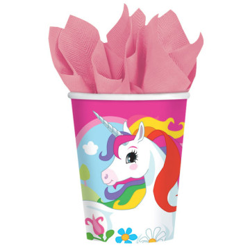 8 Gobelets arc-en-ciel en carton licorne de 250 ml