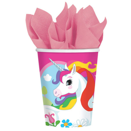 8 Gobelets arc-en-ciel en carton licorne de 250 ml