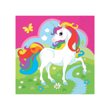 20 Serviettes multicolore de 33 x 33 cm en papier licorne