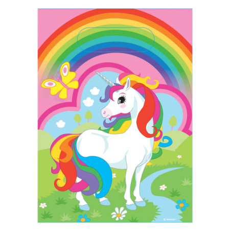 8 sachets licorne en plastique arc-en-ciel