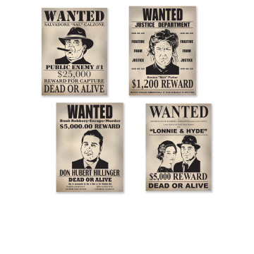 4 Affiches de 39 cm  wanted en carton