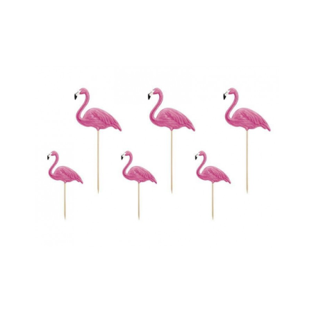 6 flamants roses sur pic décorations cupcake