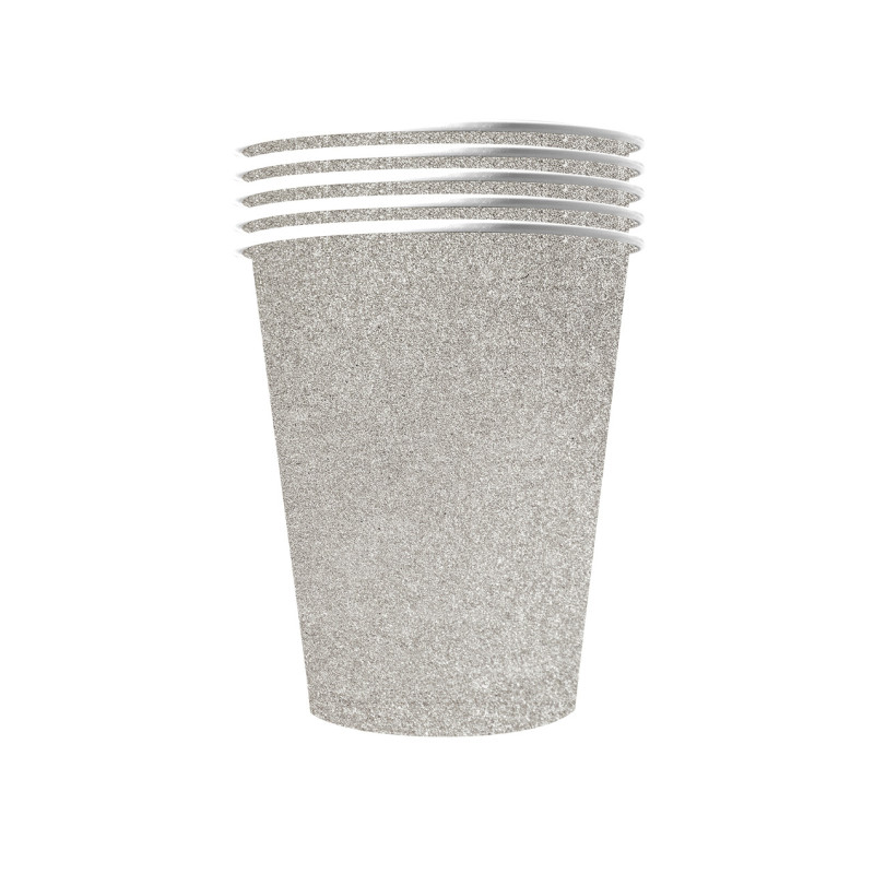 10 Gobelets américains scintillants carton recyclable argent 53 cl