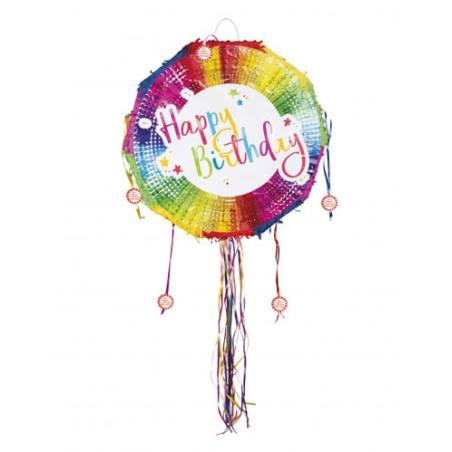 Piñata ronde multicolore Happy Birthday