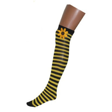 Bas rayés noir/jaune avec fleur