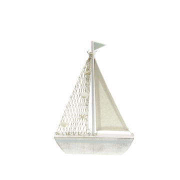 Bateau bleu ciel en bois blanchi 35 cm
