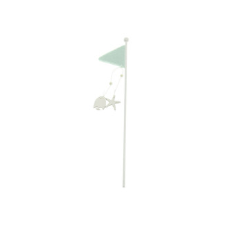 Mât avec drapeau bleu ciel en bois 30 cm