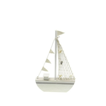 Bateau de pêche en bois blanchi 32 cm