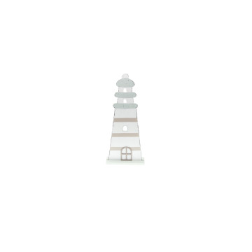 Phare blanc/bleu ciel/taupe en bois 40 cm