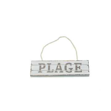 Pancarte Plage en bois à suspendre  blanc/taupe 15 x 4,5 cm