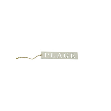 Plaquette Plage blanche en bois + lien 3,5 x 15 cm