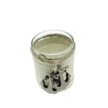 Photophore en verre Mer 6,5 cm + tissu avec ancres