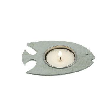 Bougeoir chauffe-plat Poisson en bois bleu ciel  10 x 7 cm