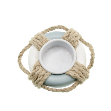 Bougeoir chauffe-plat bouée en bois blanc/bleu ciel D 9 cm