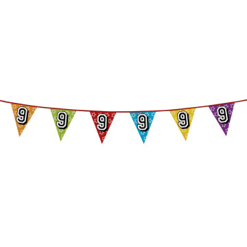 Guirlande fanions holographiques 9 ans- 8m