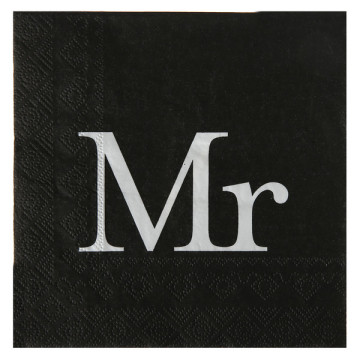 Lot de 20 serviettes papier MR &MRS noires 33 x 33 cm