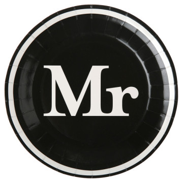 Lot de 10 assiettes carton Mr & Mrs noires D 22,5 cm