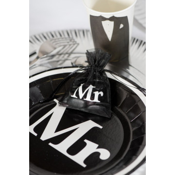 Lot de 10 sachets Mr & Mrs organdi noir 7,5 x 10 cm