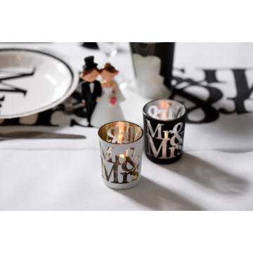 Lot de 2 photophores Mr & Mrs en verre noir