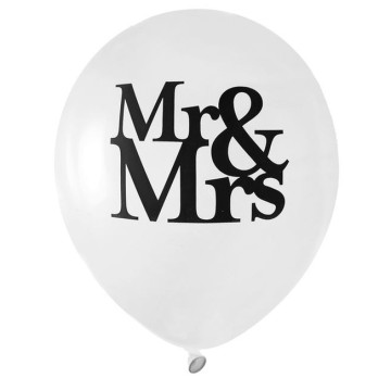 Lot de 8 ballons latex opaque Mr & Mrs blancs
