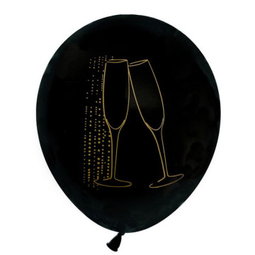 Lot de 8 ballons latex Champagne noir opaque D 23 cm