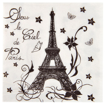 Lot de 20 serviettes papier Paris blanches 33 x 33 cm