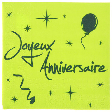 Lot de 20 serviettes papier vertes Joyeux Anniversaire