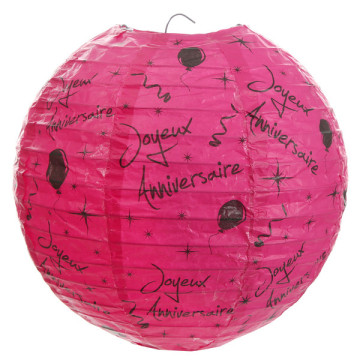 Lot de 2 lanternes Joyeux Anniversaire fuschia