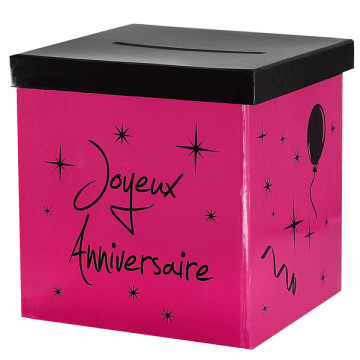 Tirelire Joyeux Anniversaire fuschia